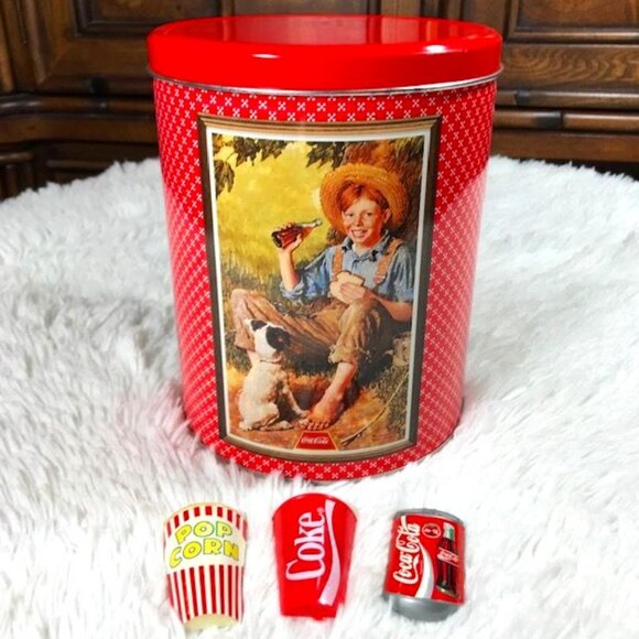 NWOT Set of 4 Vintage Coca-Cola Boys of Summer Round Tin + Refreshment Magnets - Picture 1 of 14